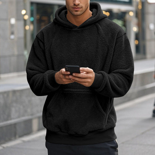 Men's Hoodie Made Of Cozy Teddy Fleece with Kangaroo Pocket and Wide Cuffs Lune London