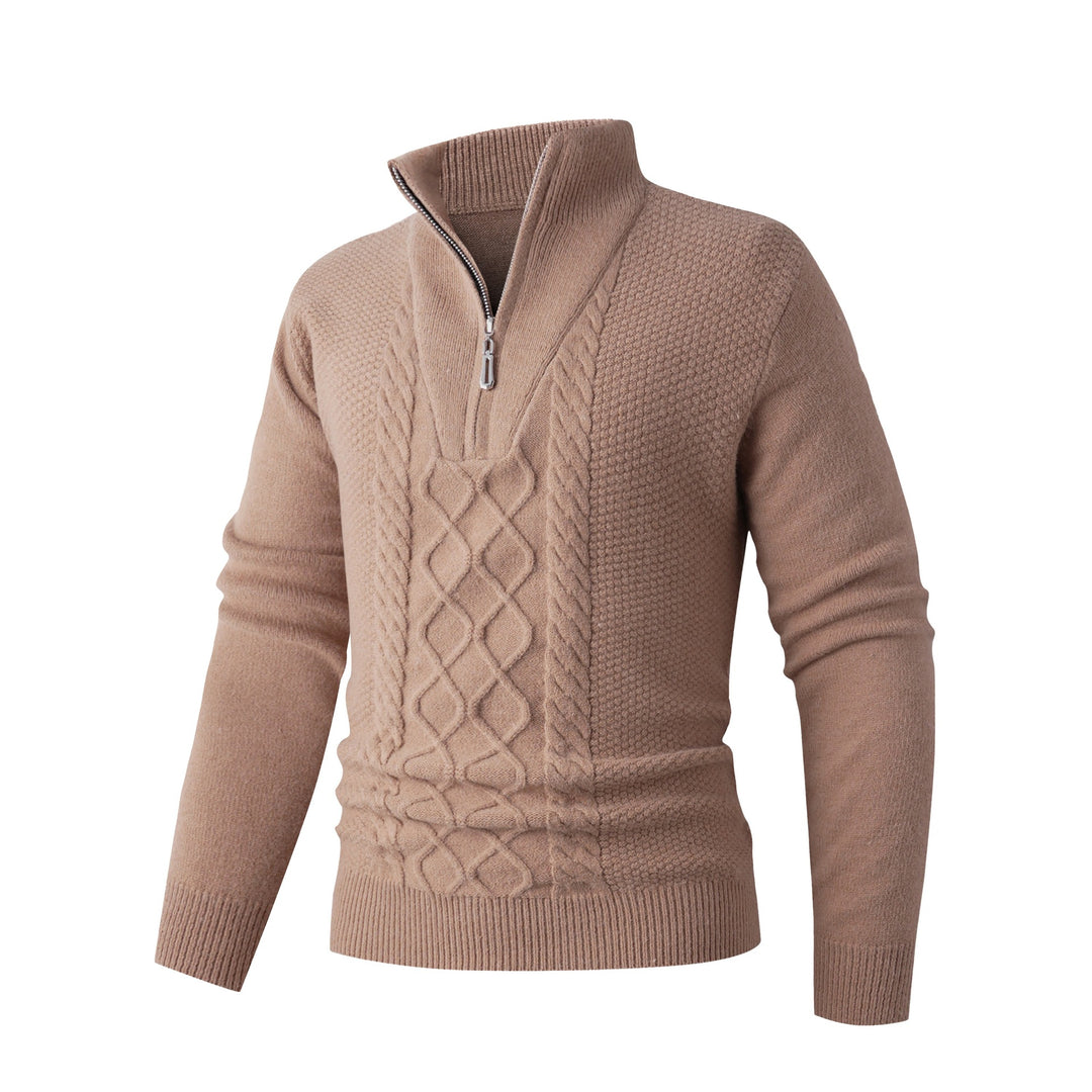 Thick knit pullover for men with a modern high collar and functional zipper Lune London