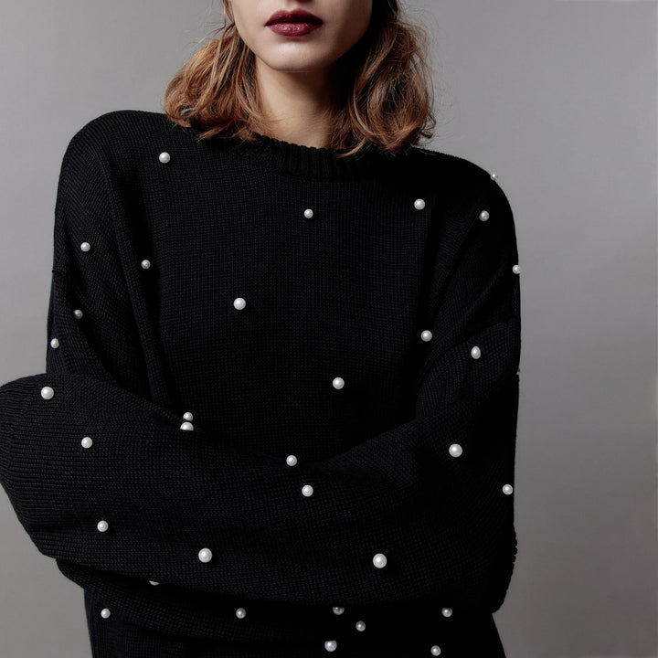 Chunky knit sweater for women with pearl neckline Lune London