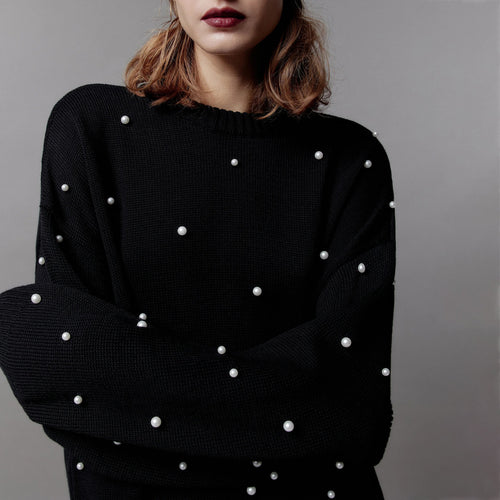 Chunky knit sweater for women with pearl neckline Lune London