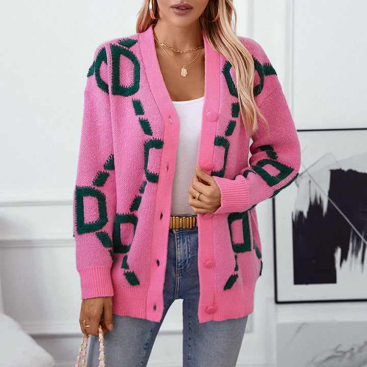 Ladies oversized knitted jacket with a striking design and buttons Lune London