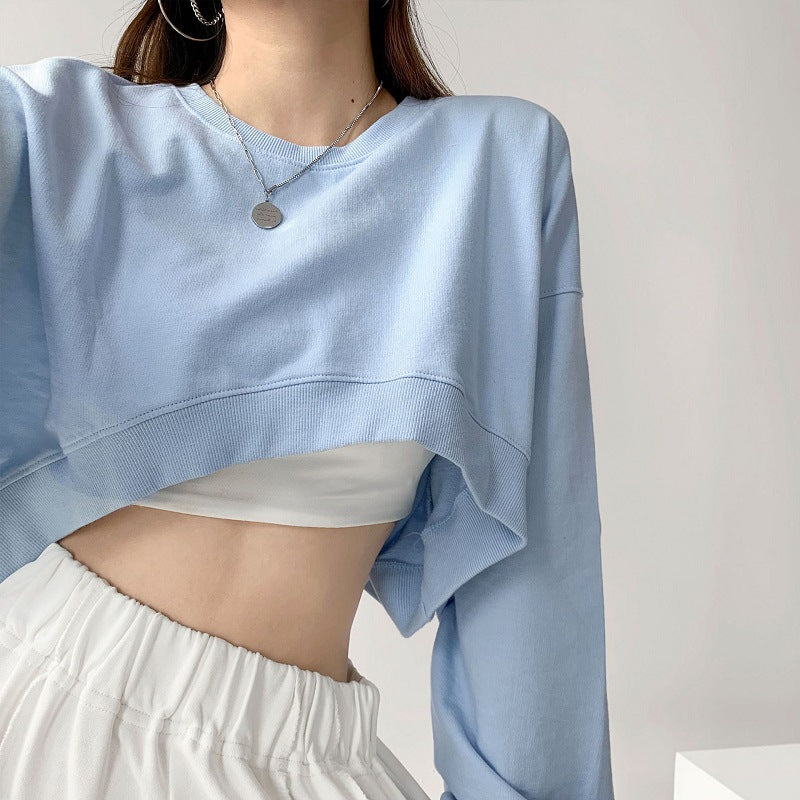 Women's Casual Crop Sweatshirt with Loose-Fitting Sleeves and Fashionable Cut