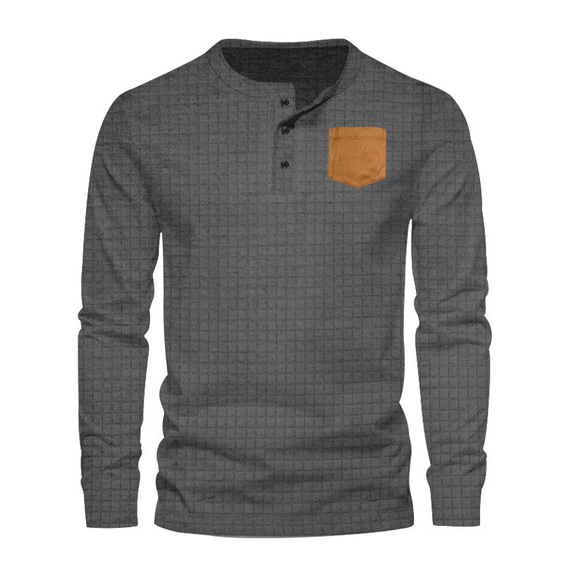 Men's Long Sleeve Henley T-Shirt with Textured Design and Contrasting Chest Pocket Lune London