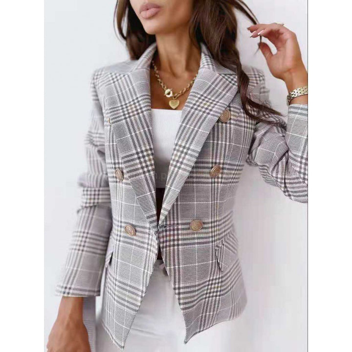 Plaid blazer for women with a modern cut and double-breasted buttons Lune London