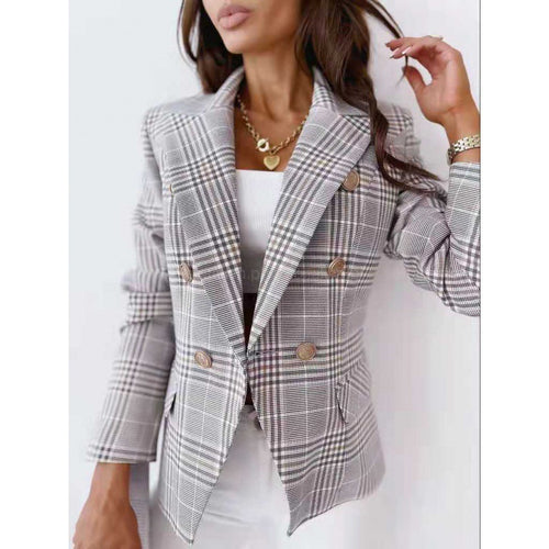 Plaid blazer for women with a modern cut and double-breasted buttons Lune London