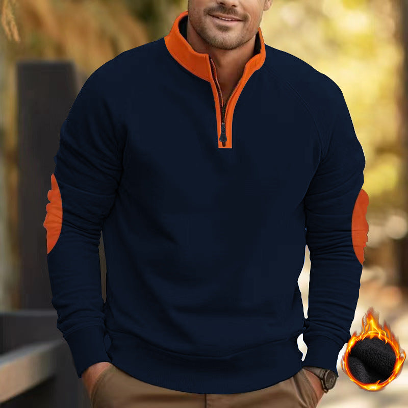 Men's sporty hoodie with top zipper and contrast patches on the sleeves Lune London