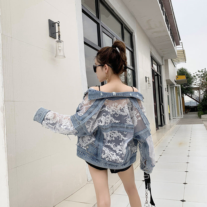Veste en denim pour femme avec décoration en dentelle transparente Chic & Stil