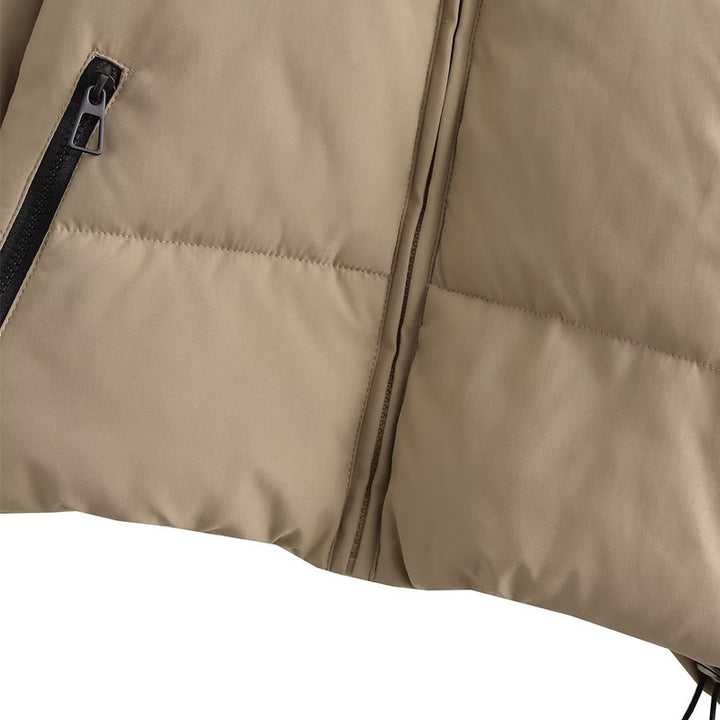 Ladies cropped quilted jacket with high collar and practical zip pockets Lune London