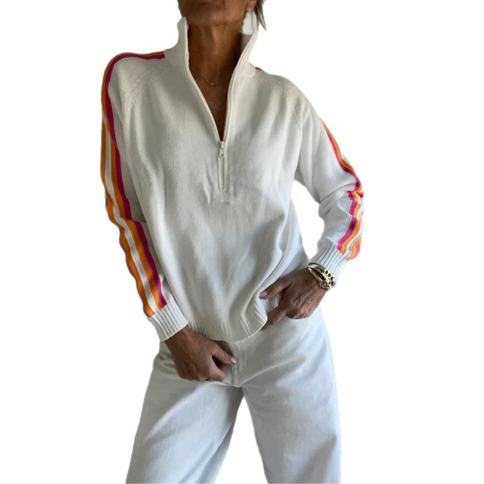 Sporty zip sweater for women with colorful stripes Lune London