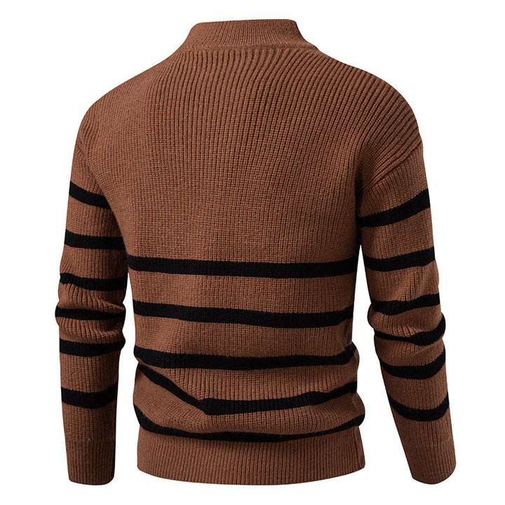 Men's wool sweater with modern half-zip closure and striped design Lune London