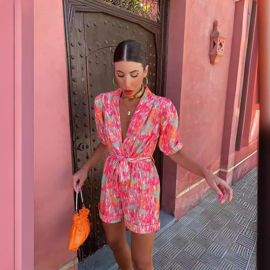 Women's Chic Relaxed Bright Print Jumpsuit