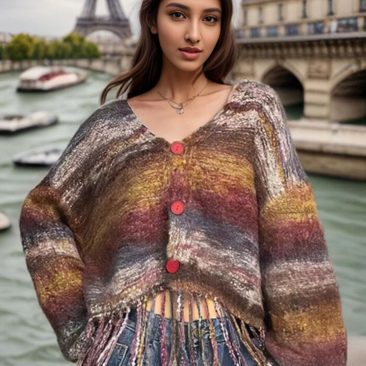 Ladies Fringe Cardigan with V Neck Lune London