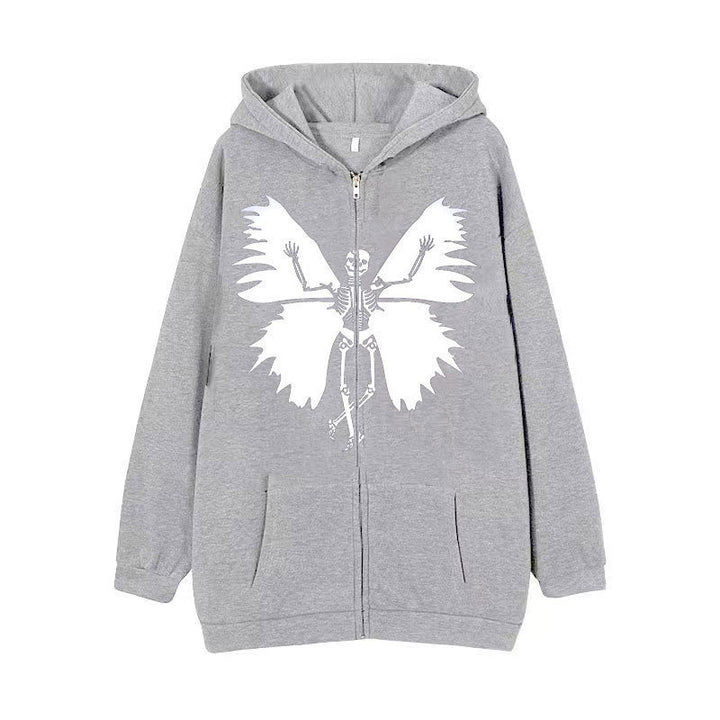 Women’s zip hoodie with unique skeleton and butterfly design Lune London