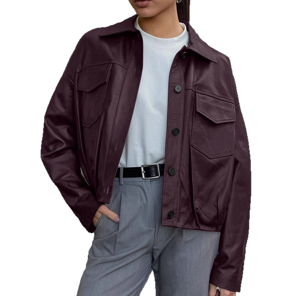 Women's faux leather jacket with practical pockets and modern cut Lune London