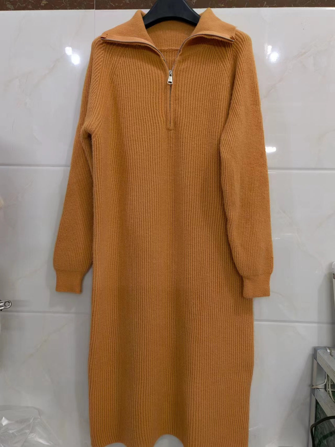 Knit dress for women with high collar and zipper Lune London