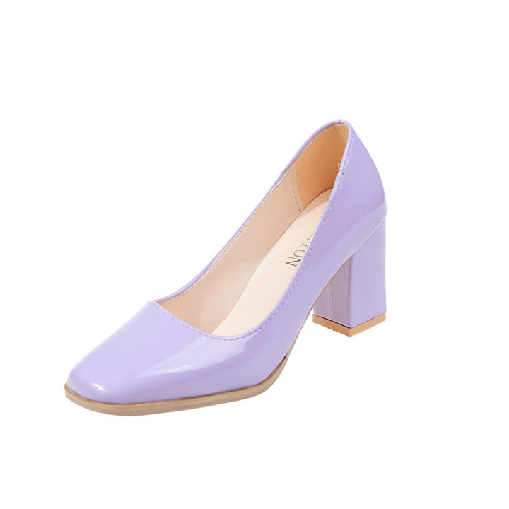 Women's Elegant Pumps with Square Toe Cap and High Block Heel Lune London
