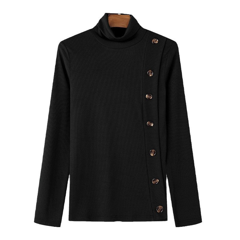 Women's long sleeve turtleneck sweater with button details Lune London