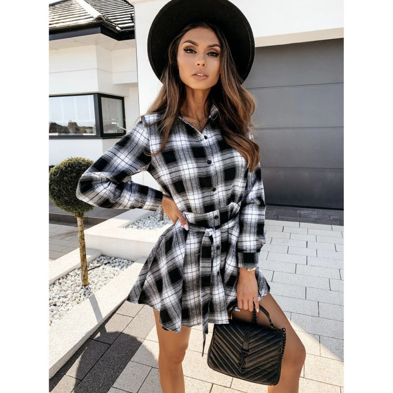 Checkered shirt for women with belt Lune London