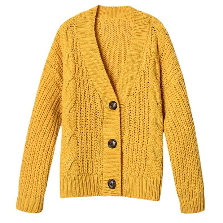 Ladies knitted cardigan with a beautiful cable pattern and stylish button details Lune London