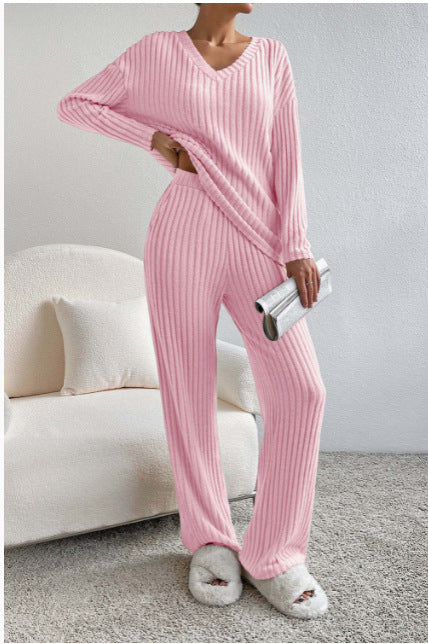 Lune London Soft Ribbed Fabric Leisure Set for Women with V Neck