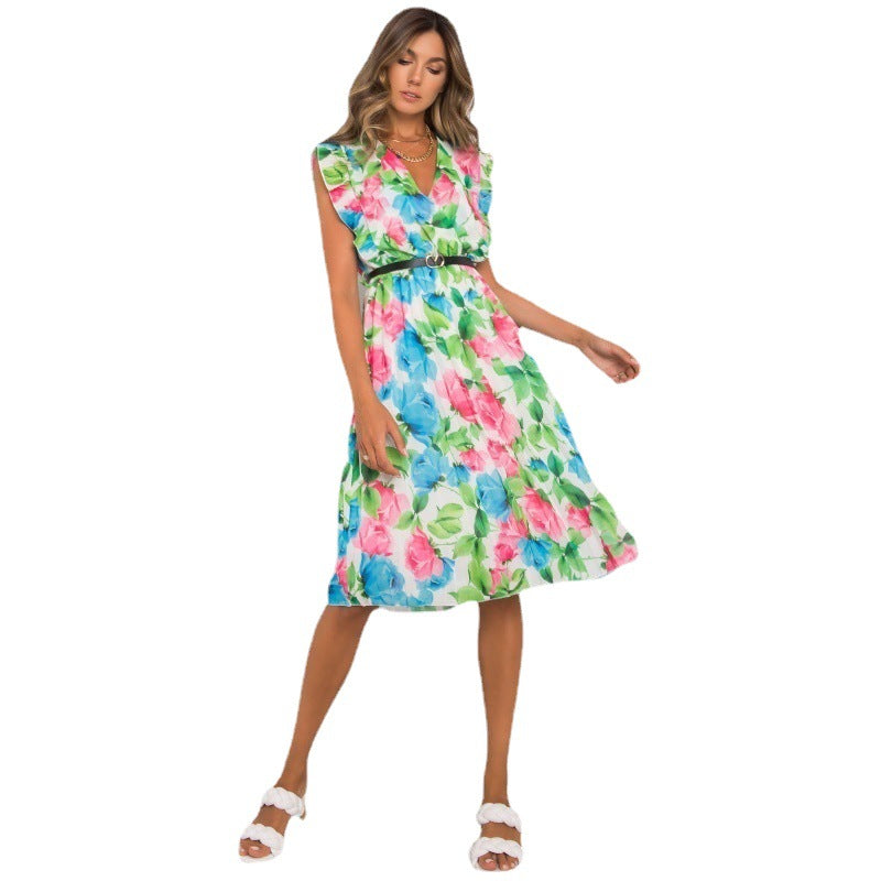 Lune London Floral Print Ruffled Sleeve Midi Dress for Women