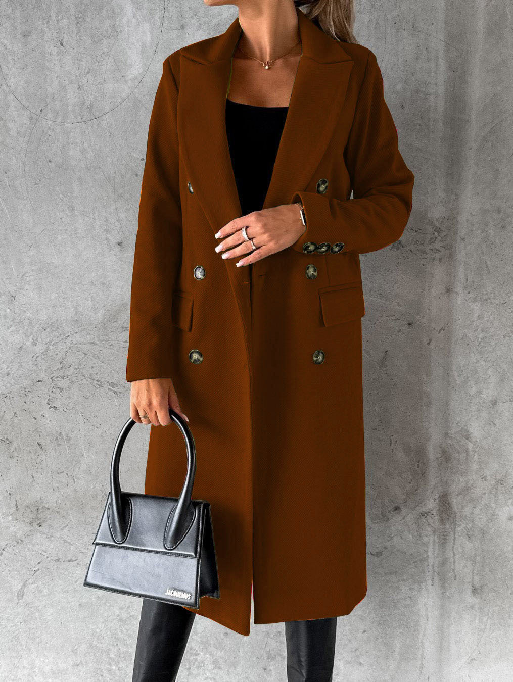 Ladies Elegant Double Button Textured Fabric Coat Lune London