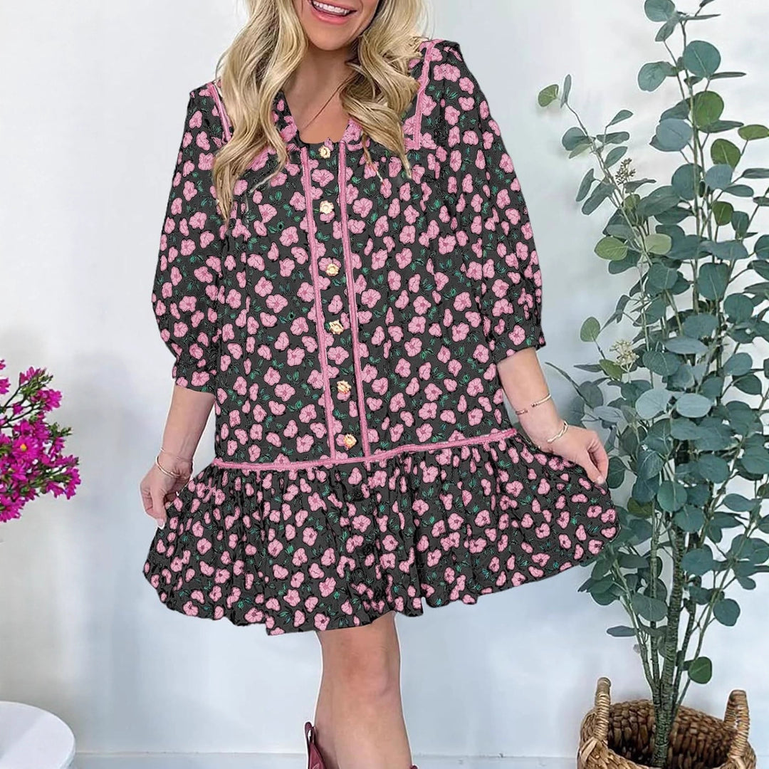 Floral short sleeve dress for women with spacious pockets and romantic collar Lune London