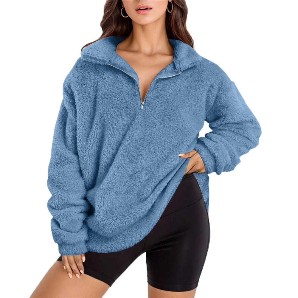 Ladies soft fleece sweater with half zipper Lune London