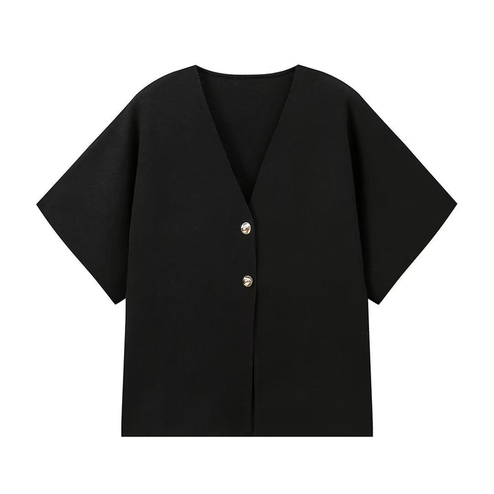 Short sleeved women's jacket with V-neck and decorative buttons Lune London