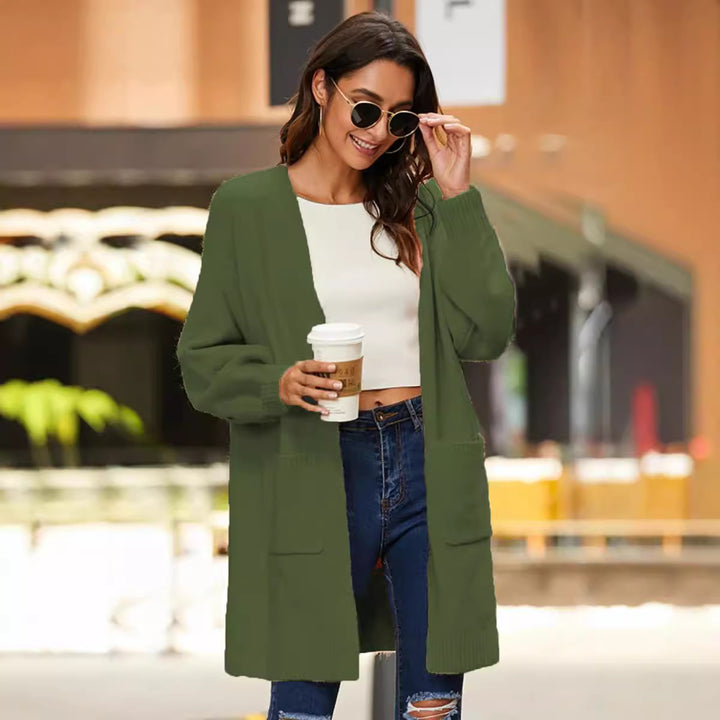 Women Long knitted cardigan with a soft texture and practical pockets Lune London