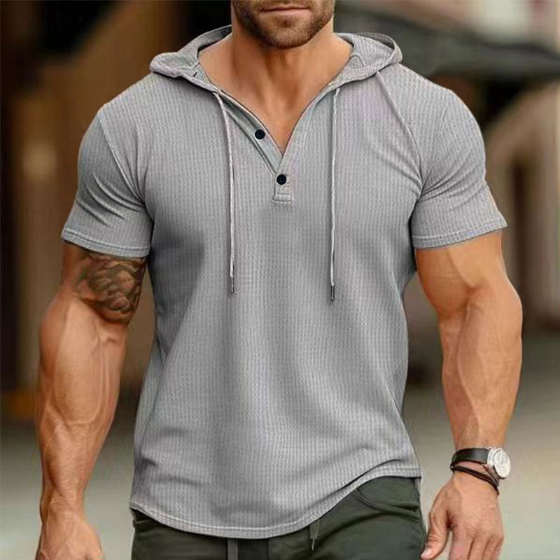 Men's Short Sleeve Hoodie Shirt with Stylish Henley Neckline Lune London