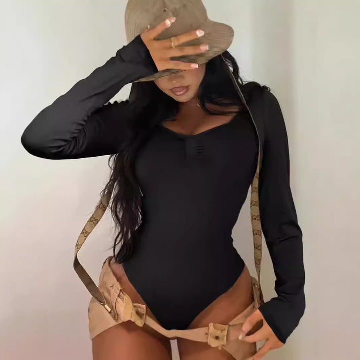 Elegantly tailored long-sleeve bodysuit for women with lace details Lune London