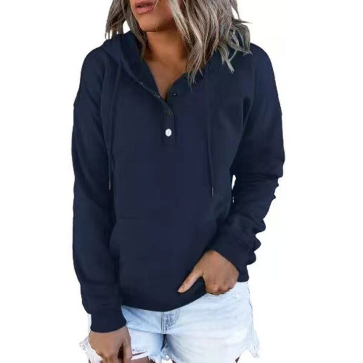 Ladies casual hoodie with button placket and kangaroo pocket Lune London