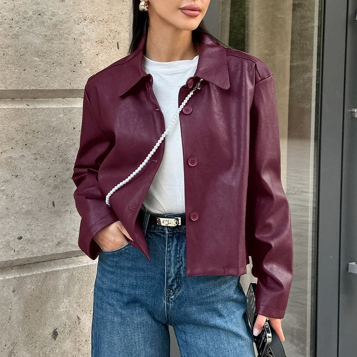 Women's faux leather jacket with button details and casual fit Lune London