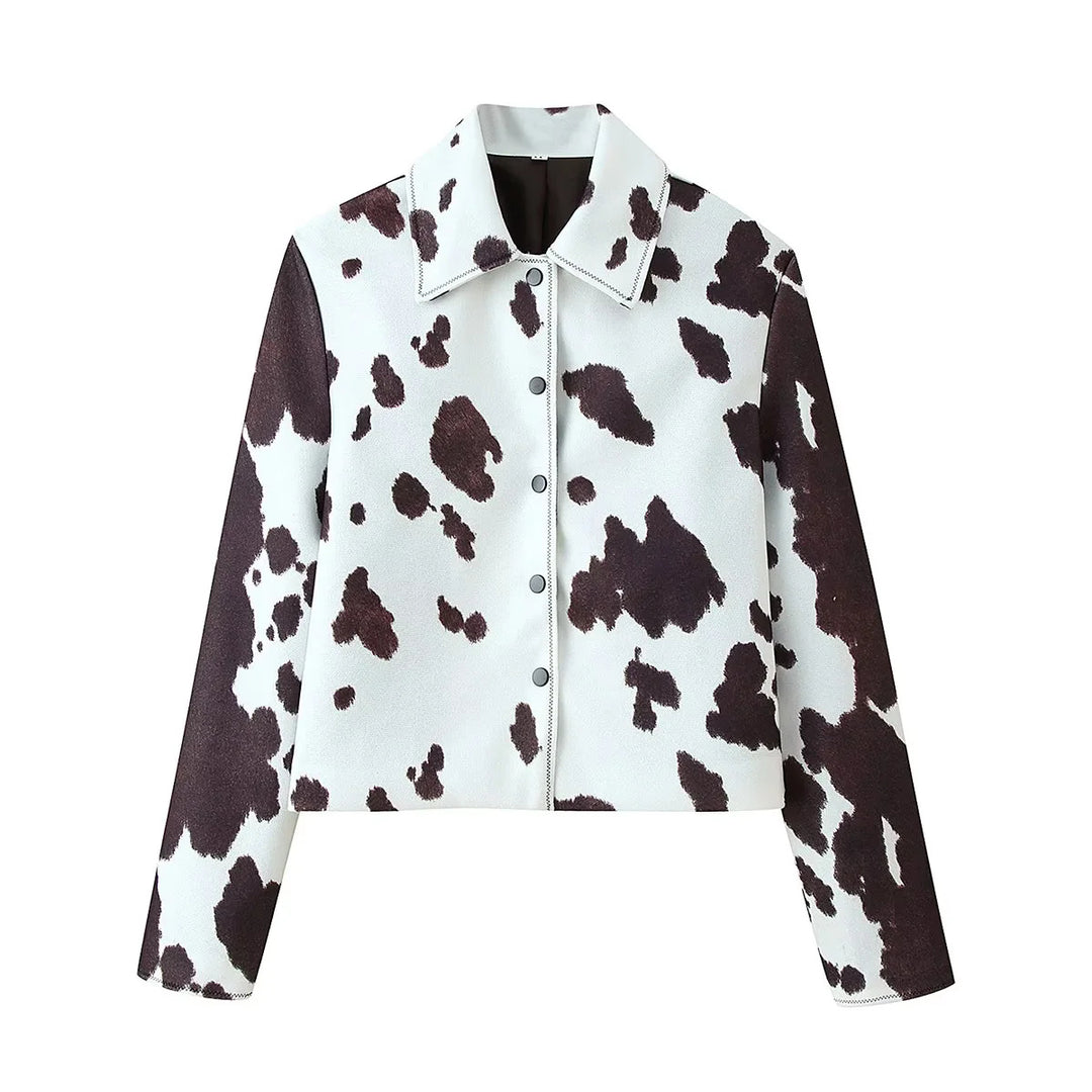 Cropped faux leather jacket for women with animal print Lune London