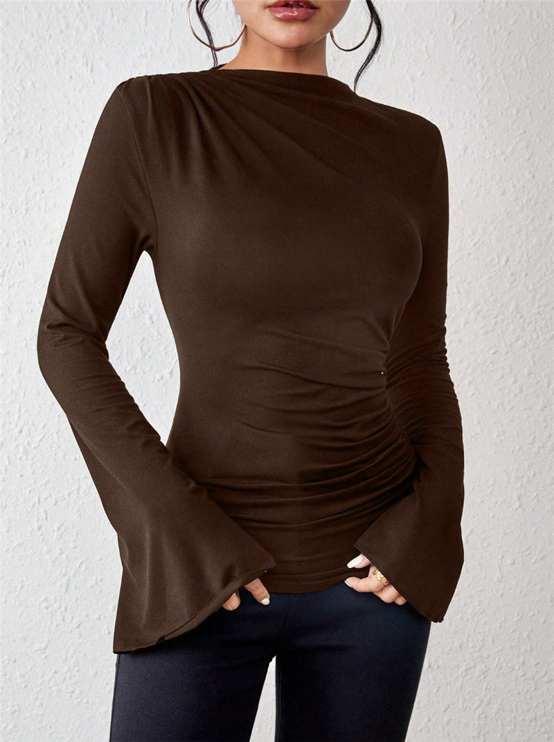 Ladies long sleeve T-shirt with a flowing cut and elegant trumpet sleeves Lune London