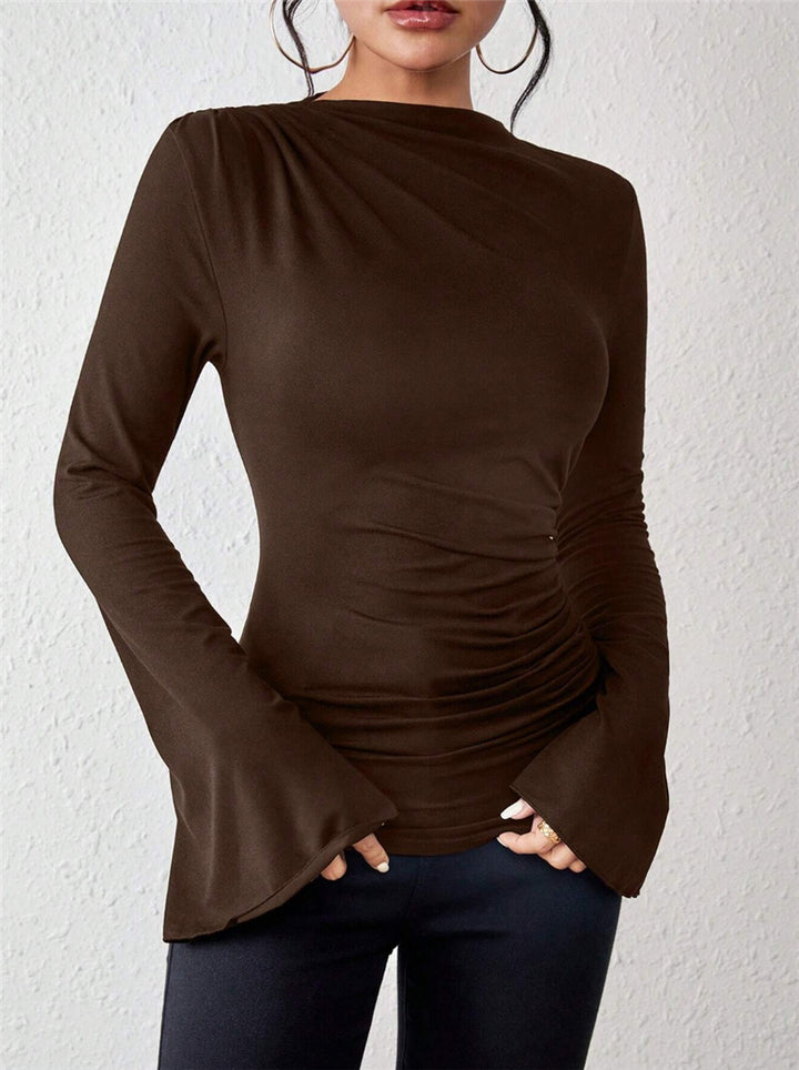 Ladies long sleeve T-shirt with a flowing cut and elegant trumpet sleeves Lune London
