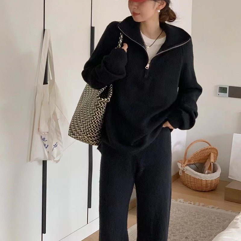 Women Thick Knit Pull and Wide Leg Pants Set Lune London