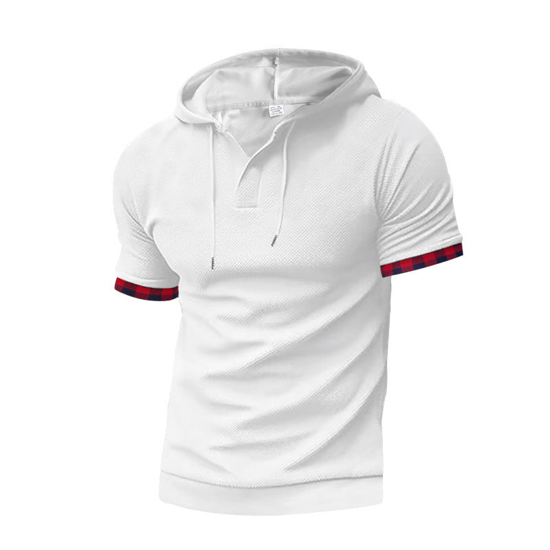 Short sleeve sporty shirt for men with hood and checkered details Lune London