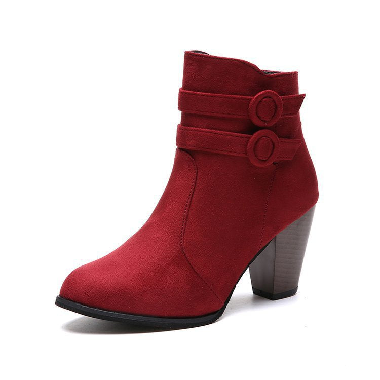 Elegant ankle boots for women with trendy button decoration and comfortable block heel Lune London