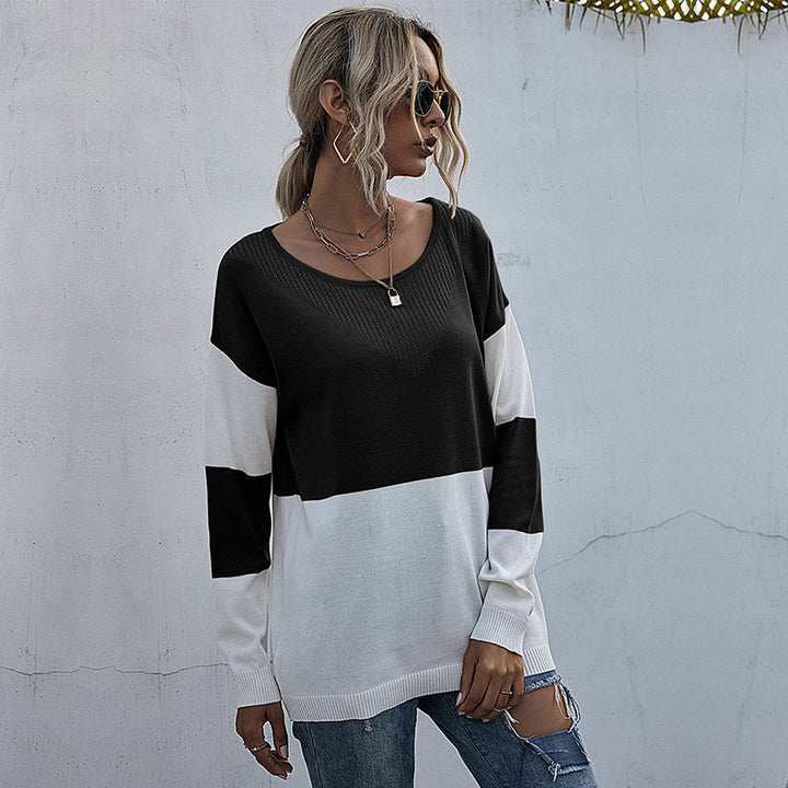 Casual knit sweater for women with V-neck and geometric pattern Lune London