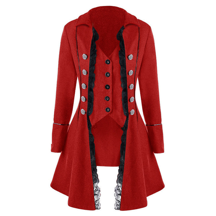 Ladies elegant traditional coat with delicate lace inserts and refined button details Lune Londonl