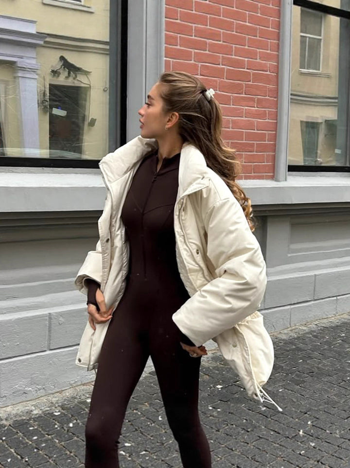 Quilted winter jacket for women with high collar and practical drawstring waist Lune London