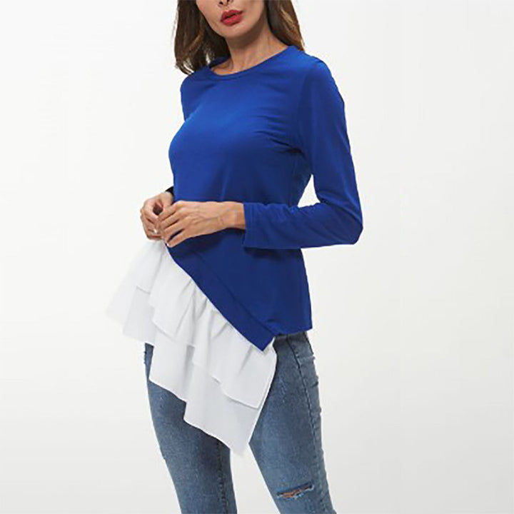 Women asymmetrical sweatshirt with fan ruffle hem Lune London