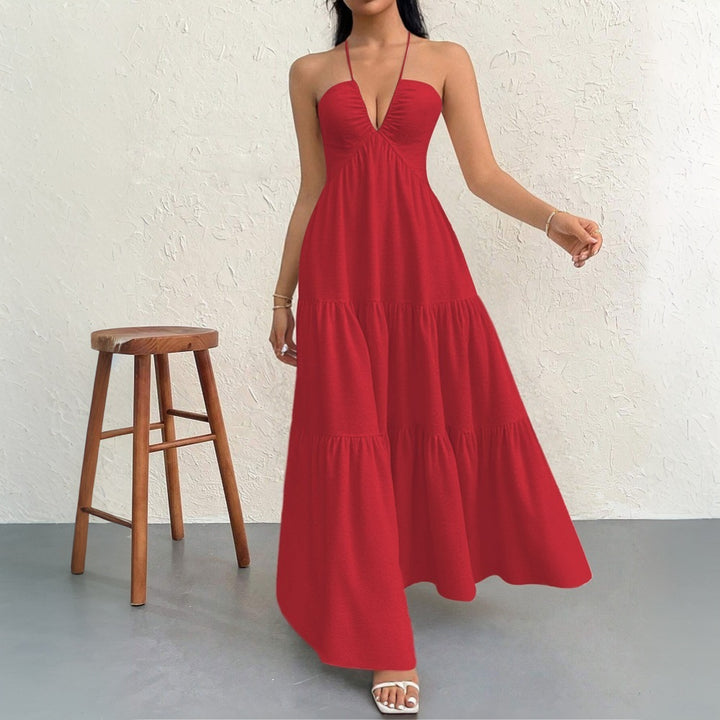 Robe maxi femme avec décolleté V profond et volants Chic & Stil