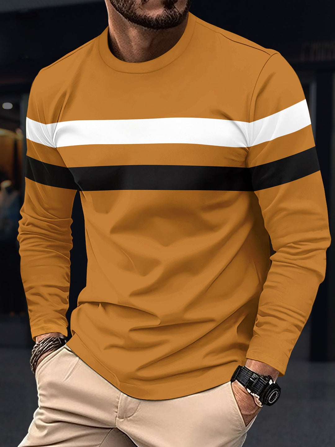 Men's Fashionable Long Sleeve Shirt with Sporty Stripes Chic und Stil