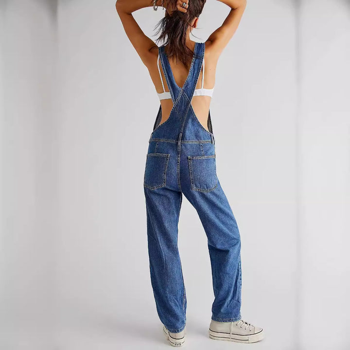 Women’s casual denim overalls with practical pockets and adjustable waistband Lune London