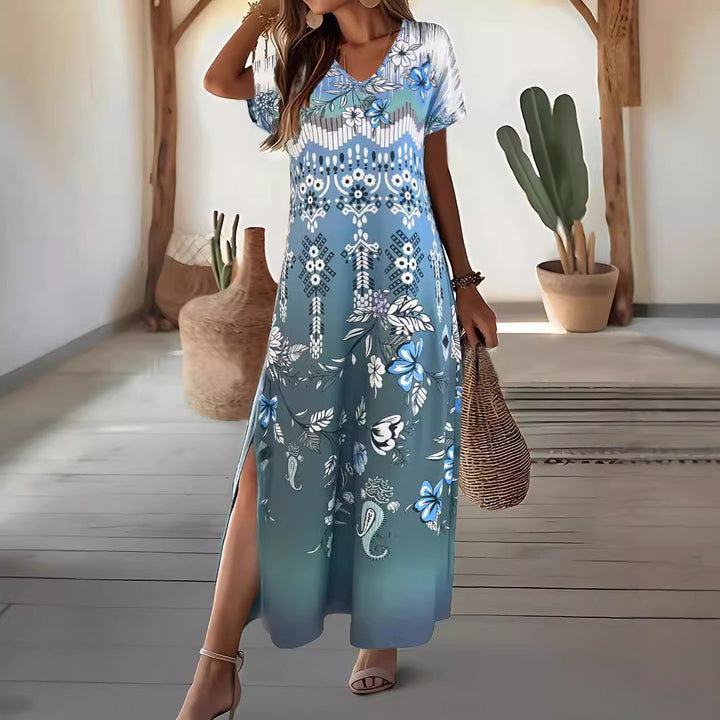 Women's maxi dress with floral pattern and side slits Lune London