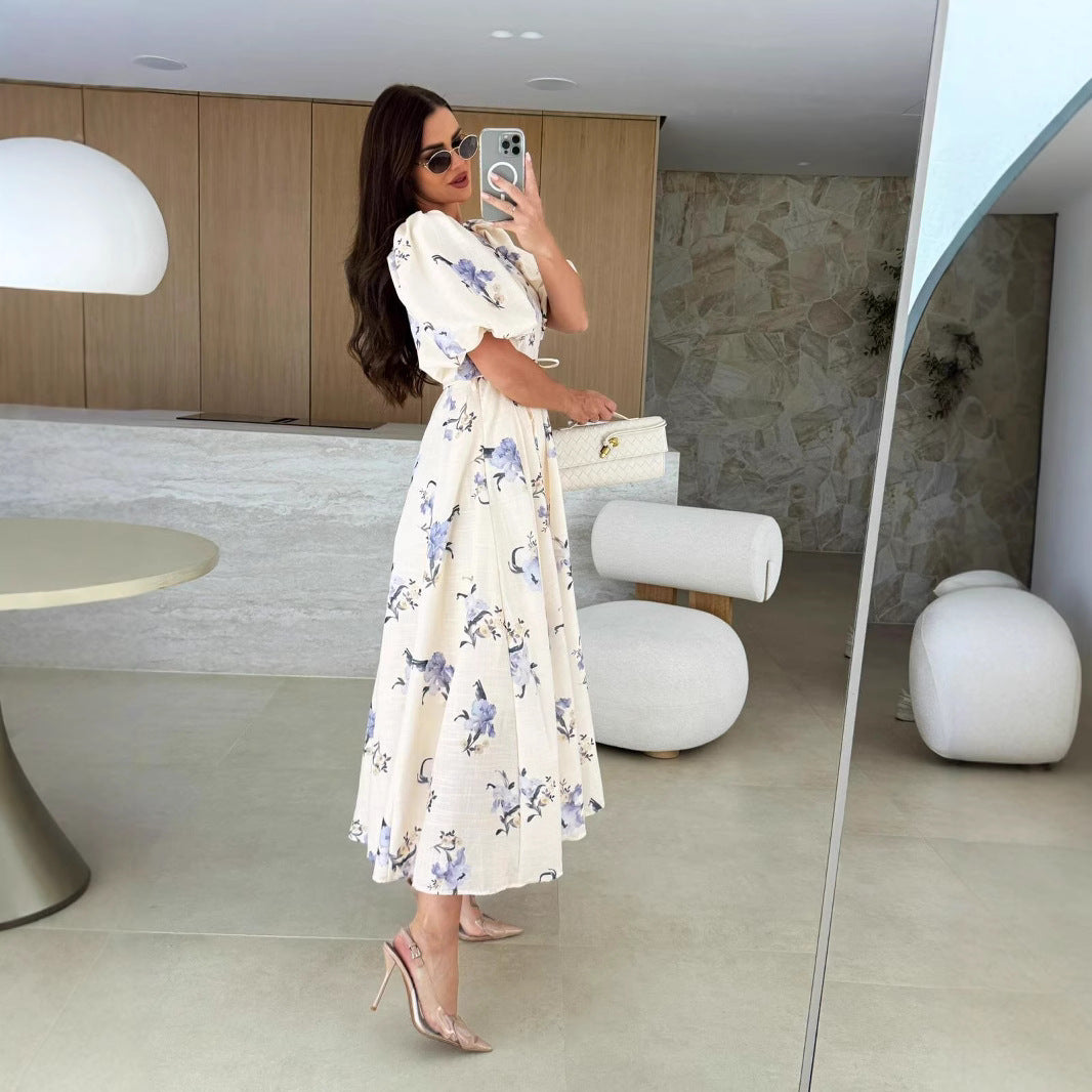 Ladies Vintage Floral A-Line Maxi Dress Lune London
