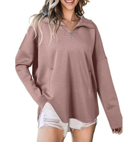Classic oversized sweater for women with half zip and side pockets Lune London